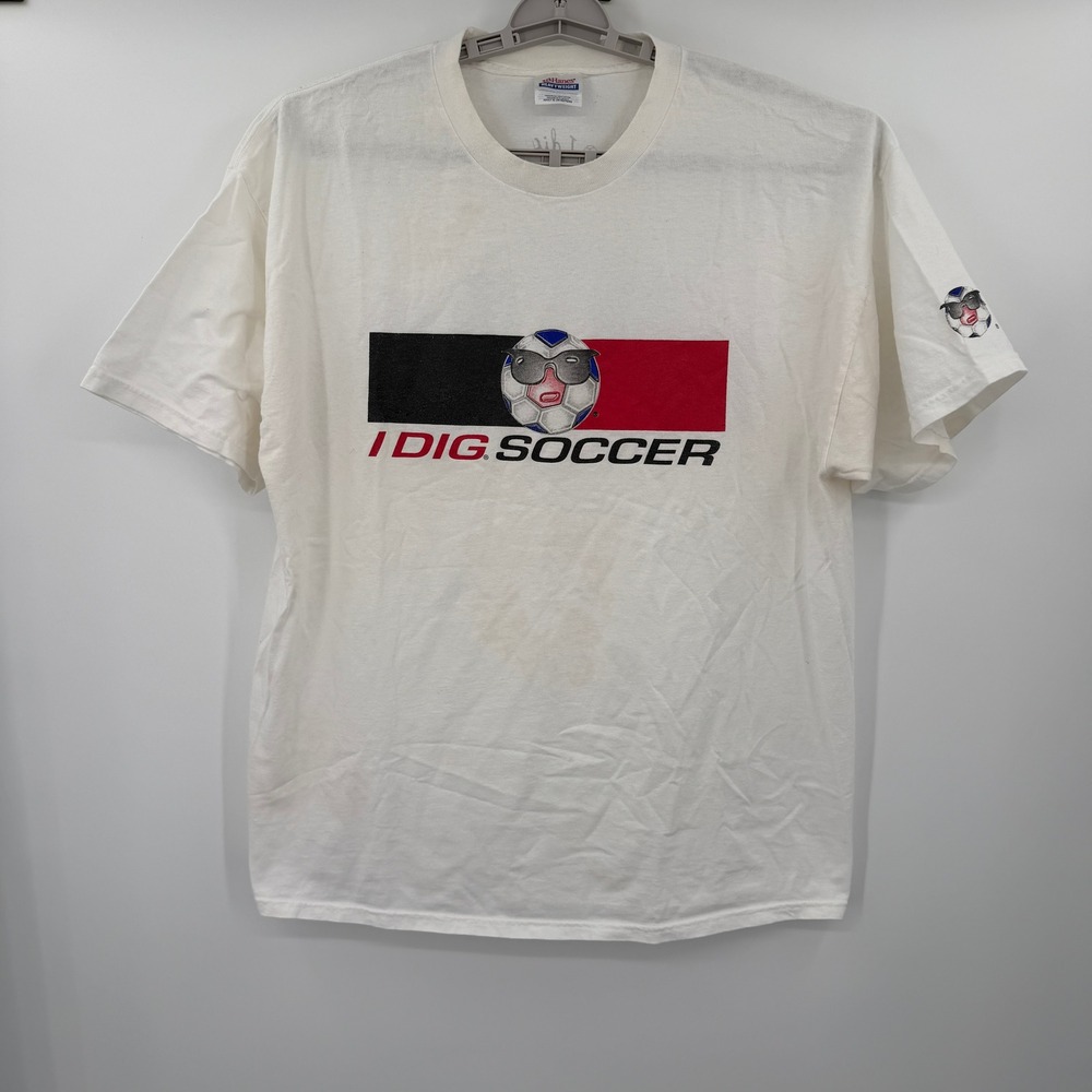 Vintage Hanes Heavyweight I Dig Soccer Graphic T-Shirt White XL Mens Tee